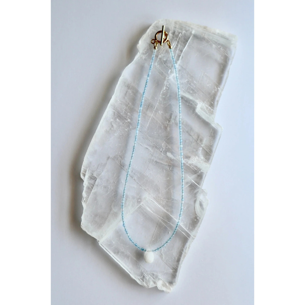 Marevane - Aquamarine & Rainbow Moonstone Necklace - 16in